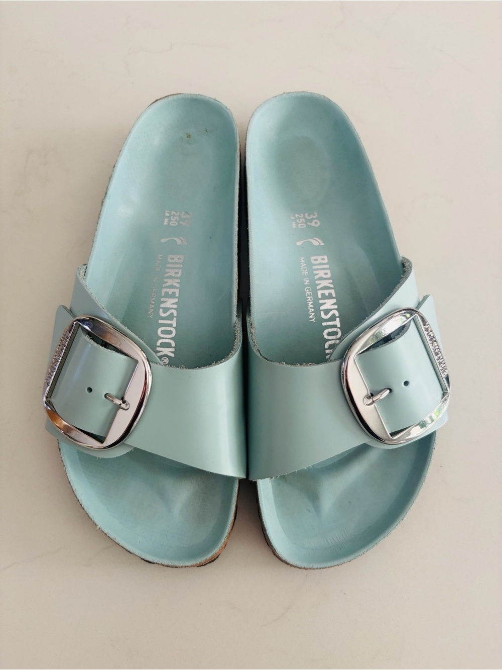 Madrid Big Buckle Birkenstock Sandals in Surf Green Size 39